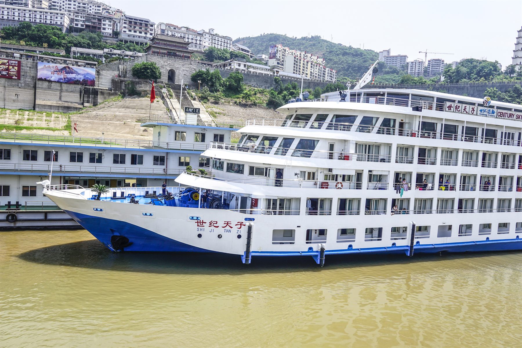 A river cruise ship moored on the Yangtze in China